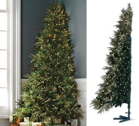 If you want a big tree and don't have a lot of room try this corner tree, it saves space. Space Saving Christmas Tree, Corner Christmas Tree, Half Christmas Tree, Season Decorations, Wall Christmas Tree, Holiday Trees, Dekor Diy, Real Christmas Tree, Noel Diy