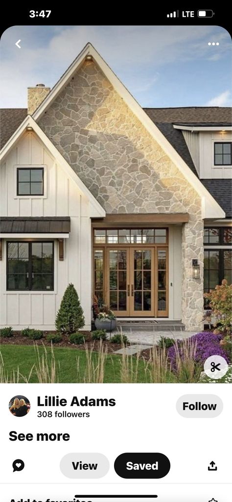 Austin Stone Exterior, Gables On House Exterior, European Farmhouse Exterior, Airplane Hanger House, Transitional House Plans, Barn House Interior, Ranch House Exterior, Lake Houses Exterior, Cabin Exterior