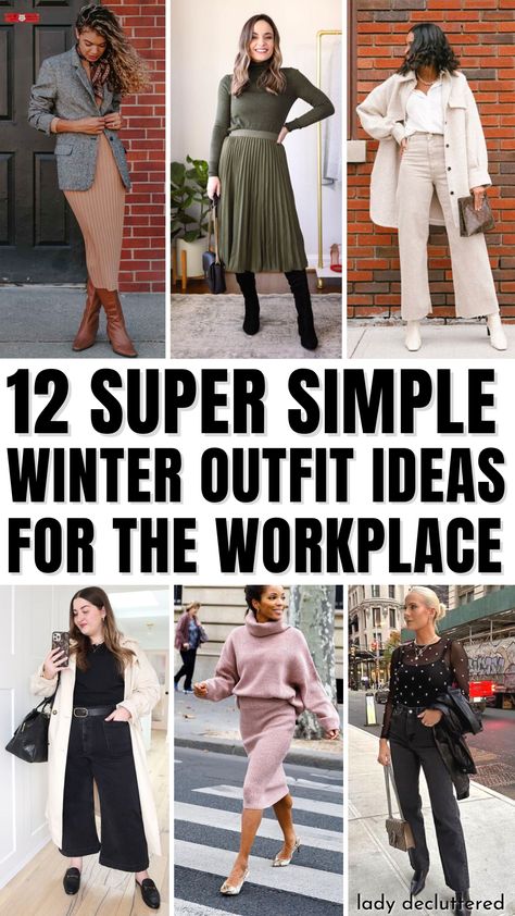 Winter is upon us, and dressing for work during the season can be a challenge. However, keeping it simple is key. You don’t need to overcomplicate things to stay chic and stylish. Start with a neutral-colored sweater dress – comfortable and professional, it will keep you warm and looking great. Pair it with a pair of fleece-lined tights and some knee-high boots to complete the outfit... - Lady Decluttered | Winter Outfit Ideas for the Office Winter Dress Outfit Work Office Wear, Rainy Day Dress Outfit Winter, Professional Sweater Outfits, Warm Professional Outfit Winter, Bank Teller Outfit Winter, Rainy Day Office Outfit Winter, Rainy Day Work Outfit Winter, January Work Outfits For Women, Women’s Winter Work Outfits