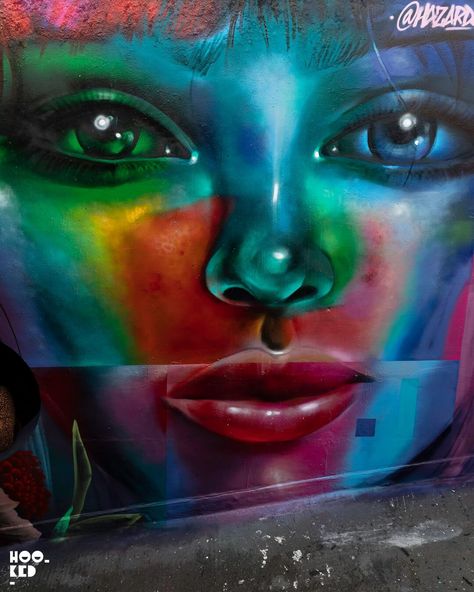 Close up of artist Hazard One's mural in the Penge Outdoor Rooftop Gallery in South London #streetart Outdoor Rooftop, Female Street Artist, Feminist Street Art, Shoreditch Street Art, 3d Street Painting, Phoenix Street Art, Manchester Graffiti Street Art, Empowering Women, South London