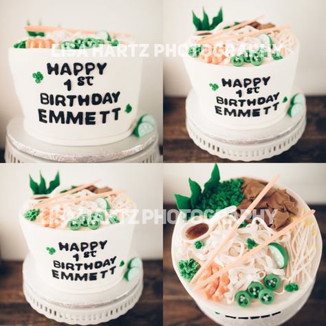 Un pho’ gettable first birthday cake Pho Themed Party, Pho Birthday Party, Top Ramen Birthday Party, Ramen Noodle Birthday Party Ideas, Pho Party, Vietnamese First Birthday Tradition, First Birthday Cake, First Birthday Themes, First Birthday Cakes