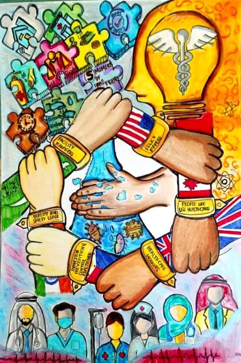 Unite for safety, clean your hands Washing Hands Poster, Hand Hygiene Posters Nursing, Global Handwashing Day Poster, Antimicrobial Resistance Poster, Poster Making About Health, Hand Hygiene Posters, Health Awareness Poster, Global Handwashing Day, Simple Poster Design