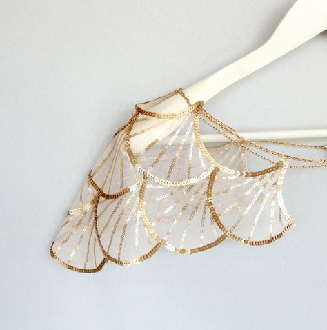 Gold Sequin Bridal Capelet Shoulder Harness Wedding Caplet | Etsy Bridal Capelet, Instagram Portfolio, Shoulder Harness, Wing Sleeves, Wedding Cape, Sleeves Designs For Dresses, Designs For Dresses, Cover Ups, Current Fashion Trends