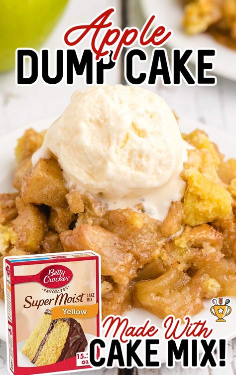 Apple Dump Cake is a delicious dessert with sweet apple filling and buttery cake topping. Perfect for any occasion! Ready in minutes! Apple Cider Dump Cake, Homemade Apple Dump Cake, Yellow Cake Mix With Apples, Cherry Apple Dump Cake, Dump Apple Cake, Cinnamon Apple Dump Cake, Apple Dump Cake With Fresh Apples, Fresh Apple Dump Cake, Dump Cake Recipes Apple