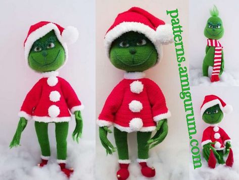 Grinch Crochet, Pepper Pig, Crochet Critters, Amigurumi Christmas, Diy Christmas Garland, Crochet Xmas, Pom Pom Maker, Crochet Animals Free Patterns, Crochet Design Pattern