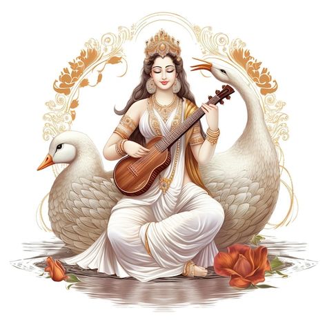 Mata Saraswati, Saraswathi Pooja, Creative Frames, Happy Vasant Panchami, Hindu Goddesses, Maa Saraswati, Vasant Panchami, Saraswati Photo, Goddess Saraswati