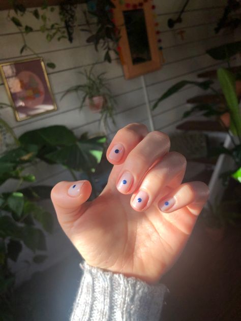 Simple clean nails set with pop of color minimalistic short nails Short Nails Dots, Short Nail Set, Pale Blue Dot, Dots Nails, Short Nail, Yellow Nails, Orange Nails, Blue Dot, Blue Nails