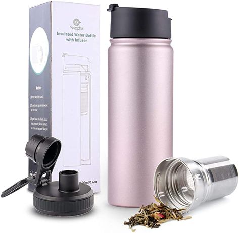 Amazon.com: Infuser Travel Mug with Removable loose leaf Tea Strainer Bottle 18/8 Stainless Steel Insulated Tumbler Rosegold : Clothing, Shoes & Jewelry Mint Water Benefits, Tea Infuser Bottle, Lemon Balm Tea, Tea Forte, Mint Water, Tea Tumbler, Fruit Infused Water, Tea Sampler, Fruit Infused