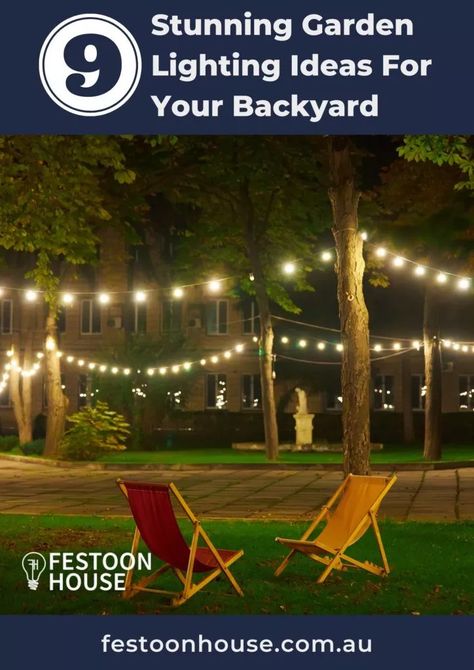 9 Stunning Garden Lighting Ideas For Your Backyard | Festoon House Fairy Lights On Wall, Garden Lighting Ideas, Fairy Lights Garden, Outdoor Fairy Lights, Fence Lighting, Smart Garden, Backyard Lighting, Backyard Spaces, Garden Lights