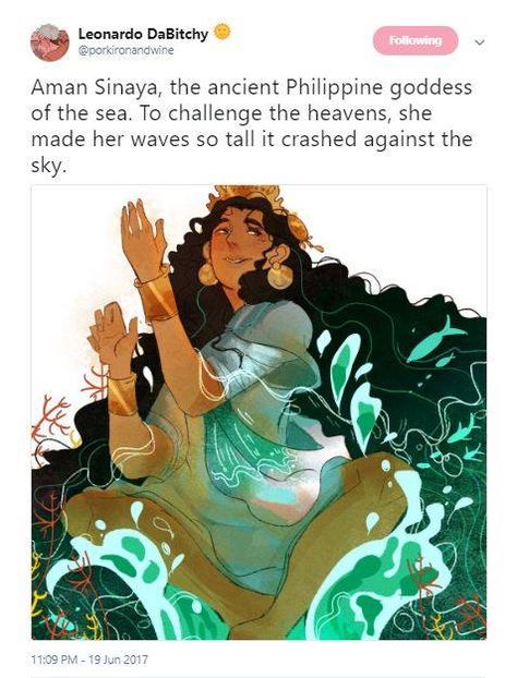 Aman Sinaya Goddess, Sea Goddess Character Design, Aman Sinaya, Philippines Mythology Goddesses, Sea Goddess Art, Filipino Character, Filipino Mythology, Philippine Folklore, Filipino Folklore