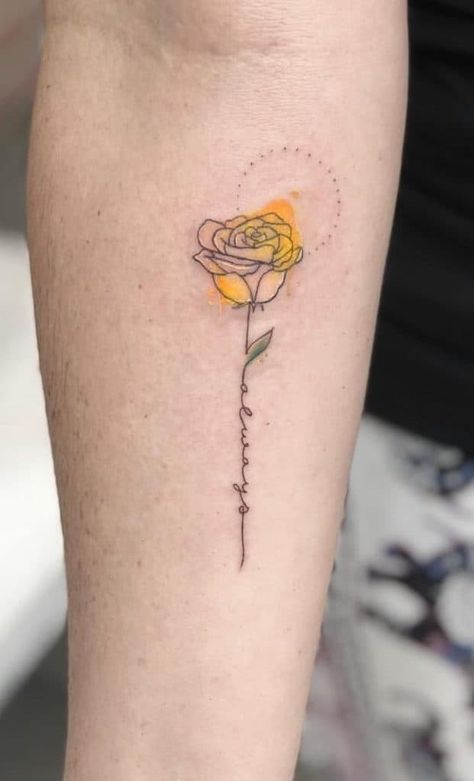 Yellow Ink Tattoos, Yellow Tattoo Ink, Yellow Flower Tattoos, Tattoos Delicate, Yellow Rose Tattoo, Yellow Tattoo, Yellow Rose Tattoos, Watercolor Rose Tattoos, Swag Dress