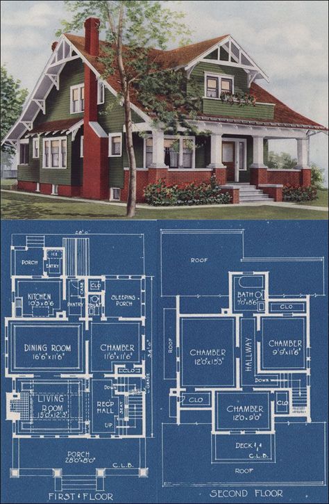 1921 floor plan Bungalow Style House, Sleeping Porch, Craftsman Bungalow, Bungalow Homes, Vintage House Plans, American House, Casas Coloniales, Bungalow House Plans, Craftsman Style Homes