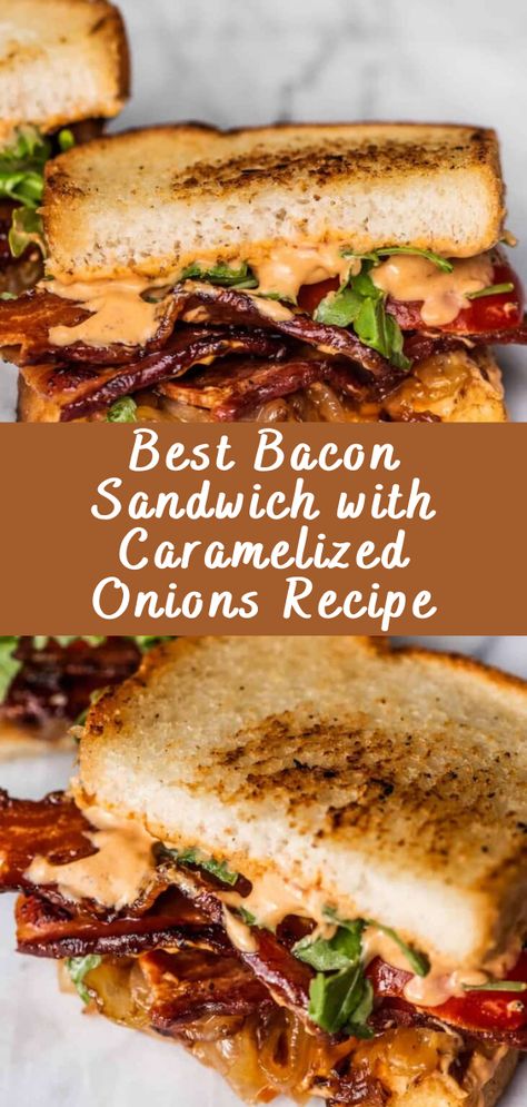 Best Bacon Sandwich with Caramelized Onions Recipe Best Bacon Sandwich, Bacon Sandwiches Ideas, Lunch Ideas With Bacon, Turkey Bacon Sandwich Recipes, Fried Baloney Sandwich, Bacon Lunch Ideas, Bacon Sandwich Ideas, Canadian Bacon Sandwich, Onion Sandwich Recipe