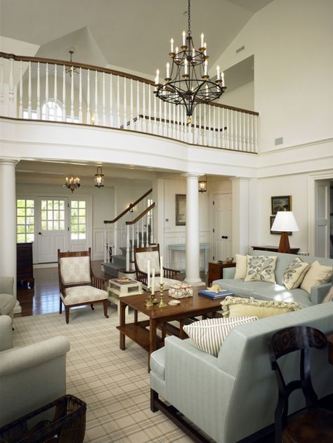 House from Something's Got To Give.... Wouldn't change a thing! Love It Overlooking Living Room, Something's Gotta Give House, Marthas Vineyard House, Nantucket Home, Staircase Makeover, Harbor House, House Of Turquoise, Foyer Decorating, Coastal Living Rooms