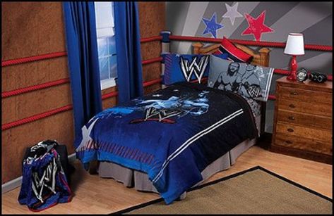 WWE Kids Bedroom Decor | HubPages Wwe Bedroom Ideas, Wwe Bedroom Decor, Wwe Bedroom, Boy Sports Bedroom, Sport Bedroom, Dreams Beds, Themed Bedroom, Decorating Themes, Boy Bedroom