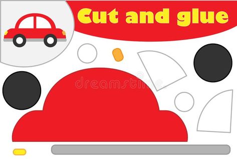 Car in cartoon style, education game for the development of preschool children, use scissors and glue to create the applique, cut royalty free illustration Car Crafts For Kids Preschool, Cars Preschool, Car Activities, Transportation Preschool, Preschool Planning, Preschool Colors, Preschool Activities Toddler, Transportation Theme, Car Craft