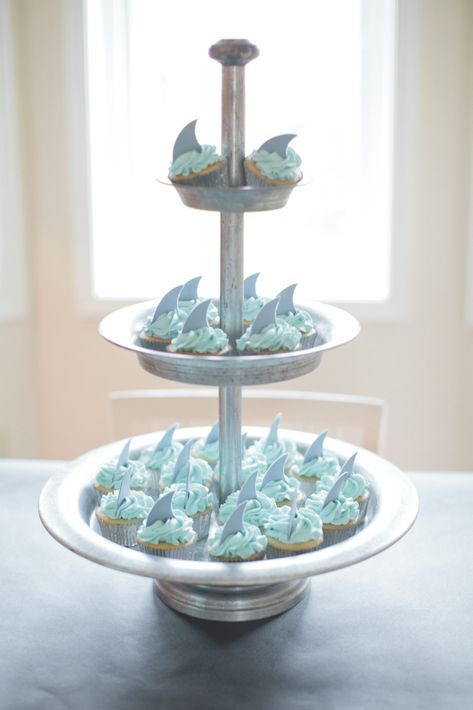 A Shark Inspired 5th Birthday Party - Cherry Blossom Events | Wedding Planner Madison, Wisconsin Shark Wedding, Shark Themed Birthday, Nemo Party, Whale Birthday, Shark Themed Birthday Party, 5th Birthday Party, Shark Birthday Party, Water Wedding, Birthday Party Tables