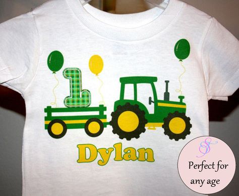 Tractor John Deere Birthday shirt personalized Any Age Boy Girl on Etsy, $14.50 John Deere Birthday Party, John Deere Party, John Deere Birthday, Tractor Party, Tractor Birthday, Yellow Balloons, Farm Birthday Party, Balloons Birthday, Birthday Planning