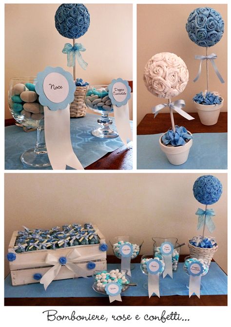 Il Battesimo del piccolo Francesco è stato un evento molto speciale per noi, sia perché ha inaugurato la (speriamo lunga) attività d... Candy Bar Comunion, Balloon Topiary, Blue Centerpieces, Idee Babyshower, Sweet 16 Decorations, Birthday Party Centerpieces, Baby F, Shower Bebe, Baby Shower Winter