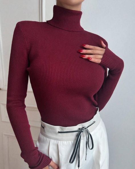 Burgundy Turtleneck, Ladies Turtleneck Sweaters, Women Sweaters, Knit Turtleneck, Turtleneck Top, Knit Turtleneck Sweater, Turtle Neck Top, Basic Tops, Knitwear Women