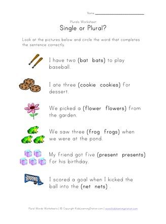 Should the word be singular or plural? Complete each sentence by circling the correct word. Sentence Worksheet, Plurals Worksheets, Plural Words, Complete Sentence, English Prepositions, Blends Worksheets, Singular And Plural, Plural Nouns, Printable Math Worksheets