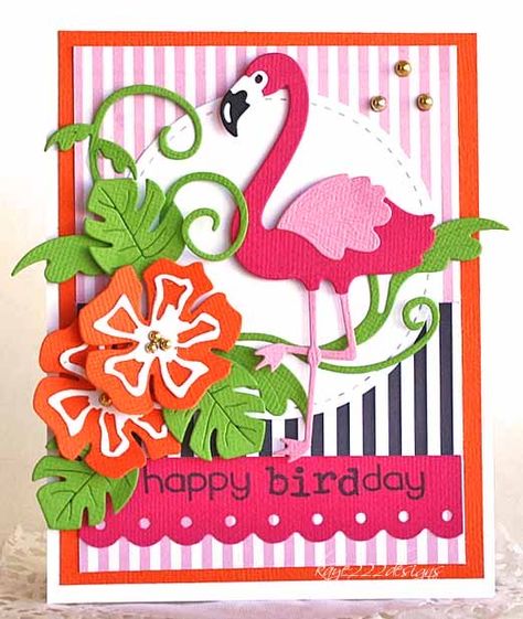 Flamingo Birthday Card Diy, Flamingo Cards Handmade, Flamingo Games, Flamingo Crafts, Flamingo Birthday Card, Leaves Nursery, Flamingo Cards, Baby Flamingo, Tropical Cards