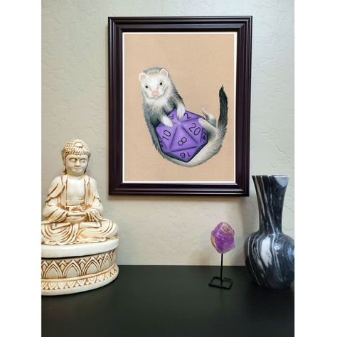 Cute ferret with dnd rpg die dice ferret illustration clumsy human art on etsy Ferret Illustration, Game Room Wall Decor, Cute Ferrets, Artwork Gifts, Inexpensive Gift, Human Art, Tabletop Games, Ferret, Cardstock Paper