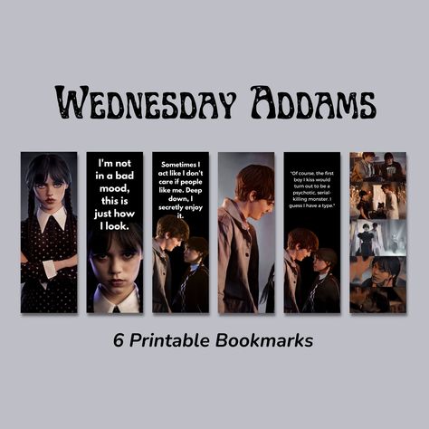 Goth Bookmark, Bookmark Printable, Creative Bookmarks, Printable Bookmarks, Bookmarks Printable, Wednesday Addams, Iconic Characters, Book Collection, Marketing And Advertising