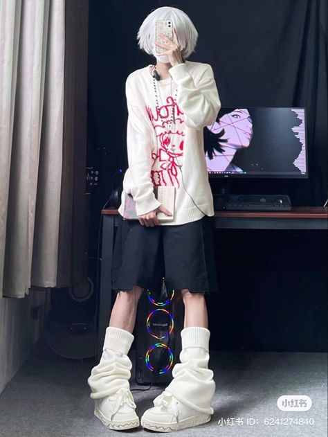 Male Cute Outfits, Cutecore Boy Outfit, Juminocore Outfit Male, Cute Fem Boy Outfits, J Street Fashion, Reference Clothes, Cute Masc Outfits, White Platform Outfit, Vkei Outfits Men