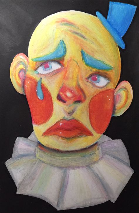 Clown Oil Pastel, Vintage Clown Drawing, Pennywise Painting, Funky Paintings, Pastel Clown, Clown Paintings, Color Pencil Illustration, Female Clown, Oil Pastel Art