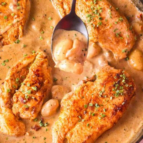 One Pan Creamy Chicken and Gnocchi (Quick & Easy) | Get On My Plate One Pan Creamy Chicken, Creamy Chicken And Gnocchi, Cracked Green Beans, Chicken And Gnocchi, One Pot Spaghetti, Lemon Caper Sauce, Chicken With Italian Seasoning, Salads For A Crowd, Skillet Cooking