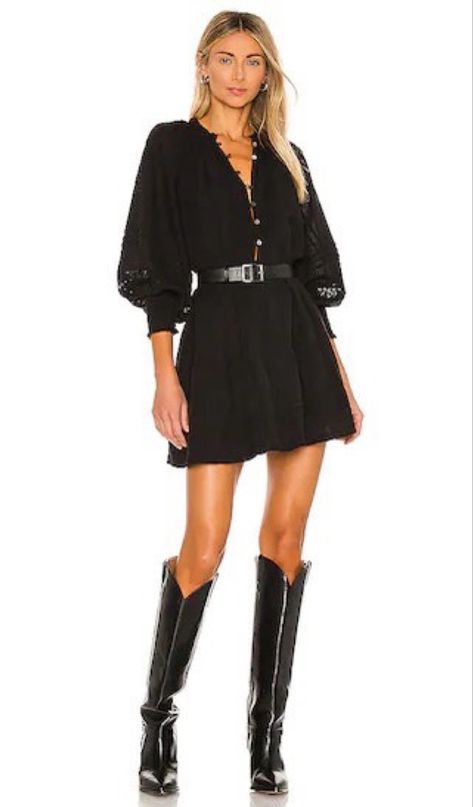 Black Dress With Cowgirl Boots, Black Boots And Dress, Cowgirl Boots Outfits, Dress With Cowgirl Boots, Black Cowboy Boots Outfit, Nashville Outfits, Revolve Clothing, Ladies Dress Design, Fashion Help