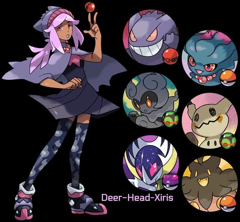 Pokemon Trainer Costume, Trainer Outfits, Pokemon Trainer Outfits, Pokemon Stories, Pokemon Gym Leaders, Pokemon Rpg, Pokemon Game Characters, Ghost Pokemon, Oc Pokemon