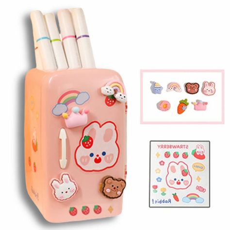 Kawaii Refrigerator, Cute Pen Holder, Kitty Coloring, Hello Kitty Coloring, Pencil Cup, Desk Supplies, Cute Desk, Storage Buckets, Cute Pens