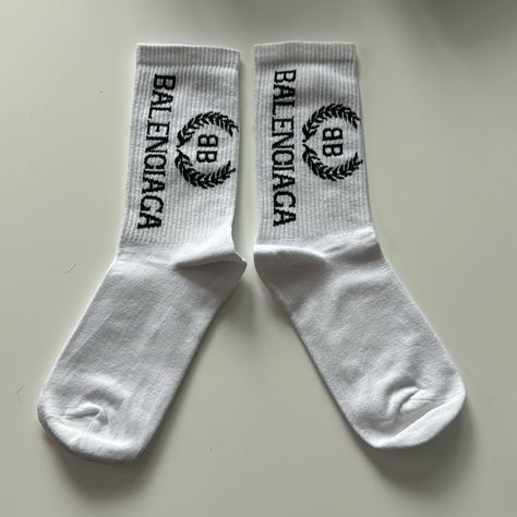 Balenciaga Dress Socks New Without Tags Cotton Blend White With Black Logo Crew Socks One Size- Fits 5-10 Balenciaga Socks, Logo Black And White, Balenciaga Dress, Balenciaga Logo, Pink Socks, Balenciaga Black, Logo Black, Dress Socks, Pink Logo