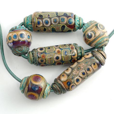 Ancient Carthage, Polymer Clay Kunst, Polymer Beads, Glass Beads Jewelry, Handmade Lampwork Bead, Handmade Glass Beads, Carthage, Copper Tubing, Polymer Clay Necklace