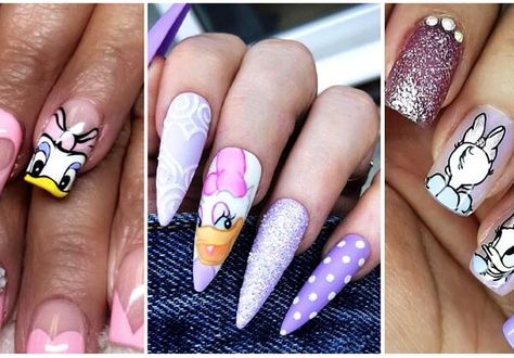 Daisy Duck nails!! Get inspired to make true Daisy Duck nail art with these magical designs. Get the Daisy look...here's how. Daisy Duck Nails Disney, Daisy Duck Nail Art, Daisy Duck Nails, Duck Nail Art, Duck Nail, Mickey Mouse Nails, Minnie Mouse Nails, Duck Nails, Daisy Nails