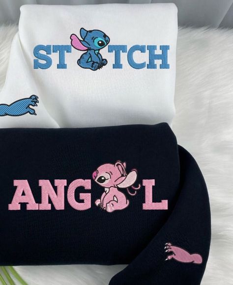 I just added a new item to eBay, Stitch or Angel Couple Custom Embroidered Sweatshirt/Hoodie! #eBay #eBaySeller Matching Hoodies For Couples Disney, Couple Hoodie Pictures, Custom Embroidery Clothes, Custom Hoodies Ideas Design, Couple Hoodies Ideas Design, Cute Matching Outfits For Couples, Matching Pjs For Couples, Matching Fits Couples, Custom Hoodies Ideas