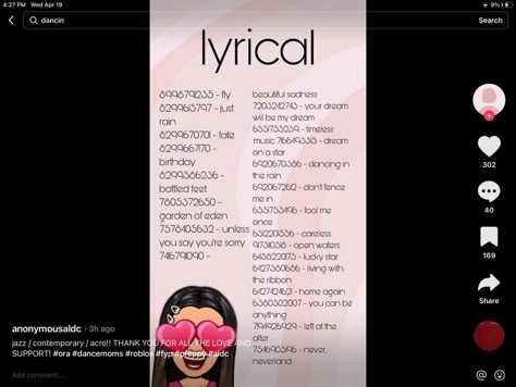 Aldc Song Codes Lyrical, Roblox Dance Moms Music Codes, Chars For Dance Moms, Ora Dance Moms Song Codes, Ora Outfit Codes, Ora Dance Moms Codes, Aldc Dances, Dance Moms Codes, Roblox Dance Moms