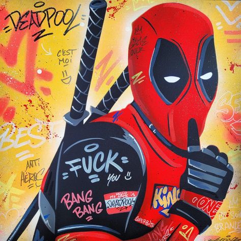 Cette oeuvre d'art contemporain unique et originale "deadpool" a été réalisée par l'artiste contemporain kedarone. L'artiste a utilisé les techniques graffiti, posca pour créer cette peinture grand format sur toile de style pop-art sur le thème icones pop. Graffiti Art Style, Cat Air, Knife Collection, Drawing Stuff, Graffiti Styles, Graffiti Art, House Decor, Deadpool, Art Style