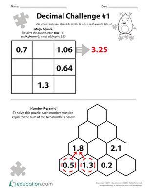 Students will solve two number puzzles that will have them adding and subtracting decimals. Adding And Subtracting Decimals Activity, Decimal Math Games, Subtract Decimals, Adding And Subtracting Decimals, Math Worksheets For Kids, Decimals Activity, Division Math, Adding Decimals, Puzzle Worksheet