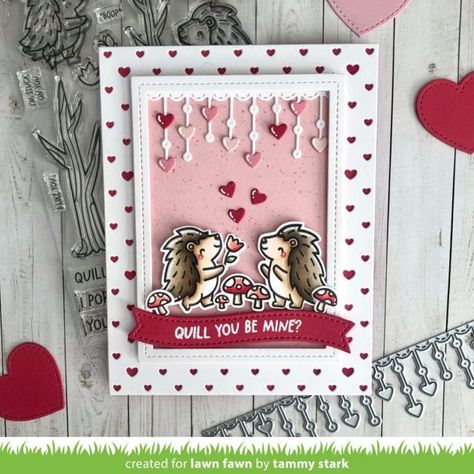 Lawn Fawn Intro: Porcu-pine for You, Porcu-pine for You Add-On & Little Heart Strings Border - Lawn Fawn Lawn Fawn Blog, Clear Acrylic Stamps, Lawn Fawn Cards, Set Ideas, Valentines Greetings, Acrylic Stamp, Heart Strings, Valentine Cards, Heart Cards