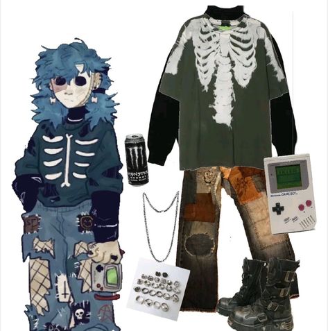 Grunge Astetic, Gorillaz Outfits, Awoop Jumpscare, Aesthetic Clothes Men, Underground City, Sally Man, Masc Outfits, Sally Face Game, Outfit Inspired