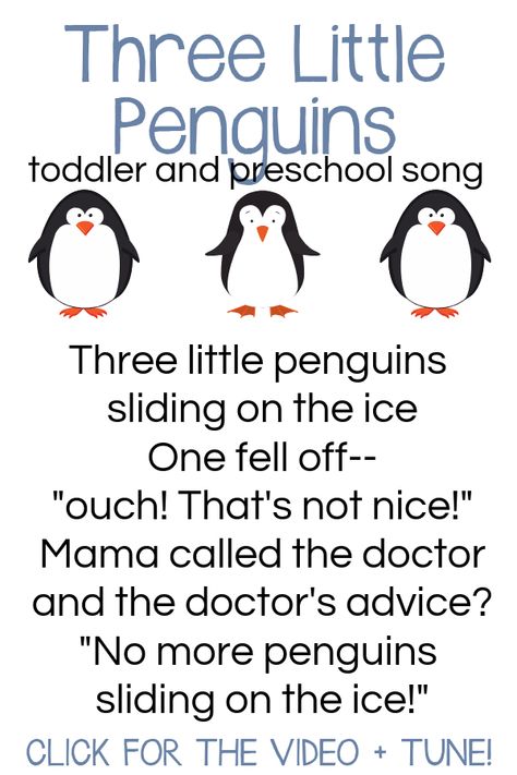 Penguins Theme Preschool, Winter Fingerplays For Preschoolers, 5 Little Penguins Song, Winter Circle Time Songs, Circle Time For Two Year Olds, Penguin Songs For Preschool, Penguin Activities Preschool, Animal Activities For Babies, Artic Animals Activities For Toddlers