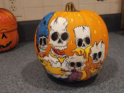 Created for my Daughter Cute Aesthetic Pumpkin Painting, Pumpkin Painting Ideas Unique, Simpsons Pumpkin, Annabelle Pumpkin Painting, Painted Pumpkins Halloween Contest, Halloween Pumpkin Contest, Sanderson Sister Painted Pumpkins, Scream Pumpkin Painting, Pumkin Paintings Idea Spooky