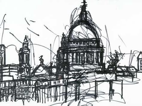 john virtue drawing Landscape Design Sketch, John Virtue, Experimental Drawing, Messy Style, London Drawing, Landscape Design Drawings, Landmarks Art, Building Art, Design Drawings