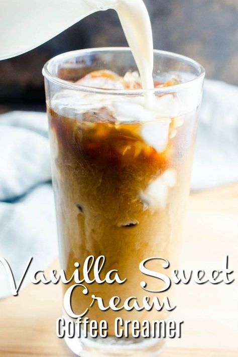 Sweet Cream Coffee Creamer Recipe, Sweet Cream Coffee Creamer, Vanilla Sweet Cream, French Vanilla Creamer, Vanilla Coffee Creamer, Nutrition Website, Homemade Coffee Creamer, Coffee Creamer Recipe, Creamer Recipe