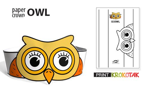 krokotak | OWL +printable templates Owl Headband, Owl Printable, Owl Paper, Owl Printables, Owl Mask, Paper Crown, Paper Owls, Printables For Kids, Paper Crowns