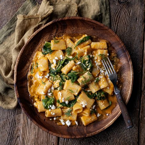 Butternut Squash Baked Feta Pasta, Spicy Butternut Squash Pasta With Spinach, Rigatoni Butternut Squash, Butternut Squash Kale Pasta, Spinach And Ricotta Gnudi With Tomato-butter Sauce, Butternut Squash Cooking, Butternut Squash Spinach, Baked Onions, Cooking Onions