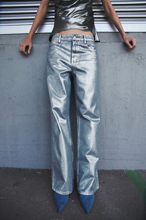 Foil Jeans, Metallic Jeans, Metallic Foil, Rag And Bone, Wardrobe Style, Zara Jeans, Silver Jeans, Jeans Color, Pocket Jeans